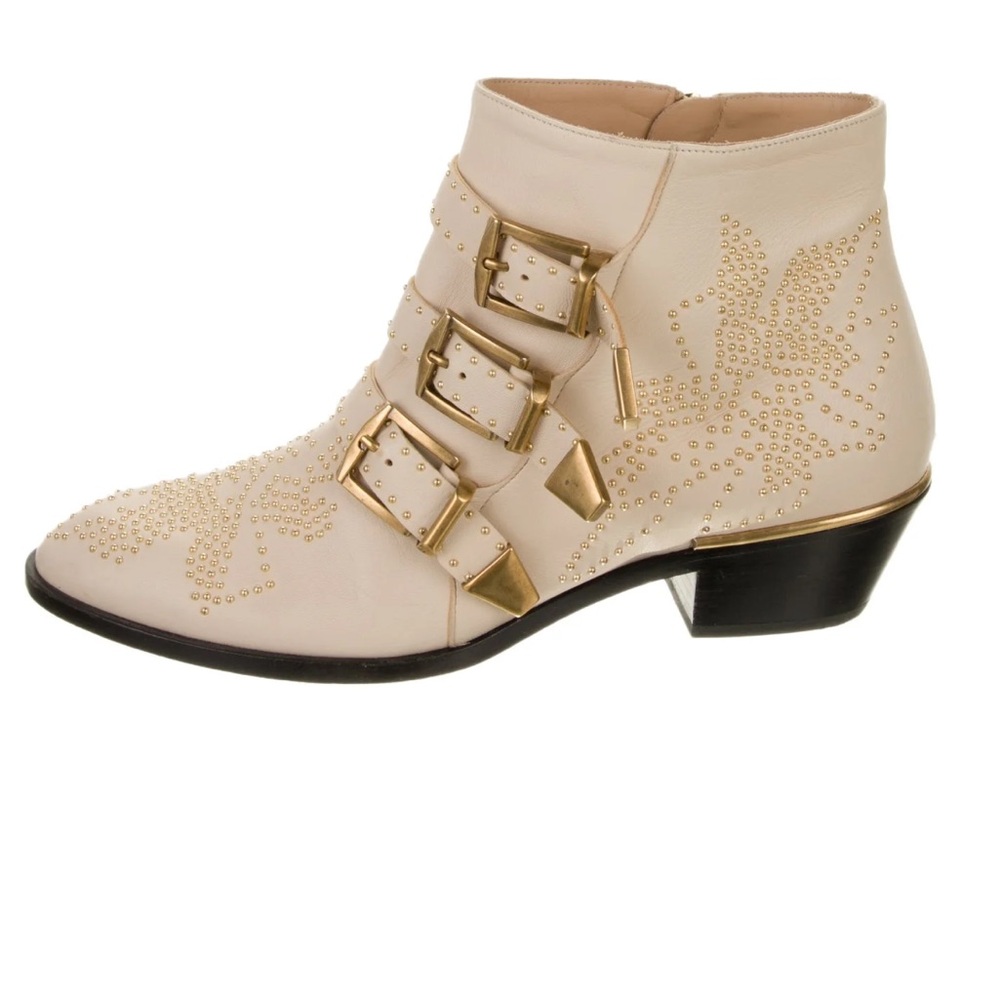 Chloe Susanna Leather Ankle Boots in Gold Cream